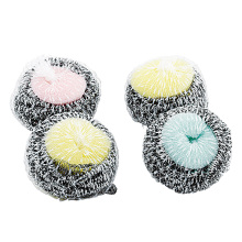 Round kitchen cleaning mesh stainless steel scourer with sponge